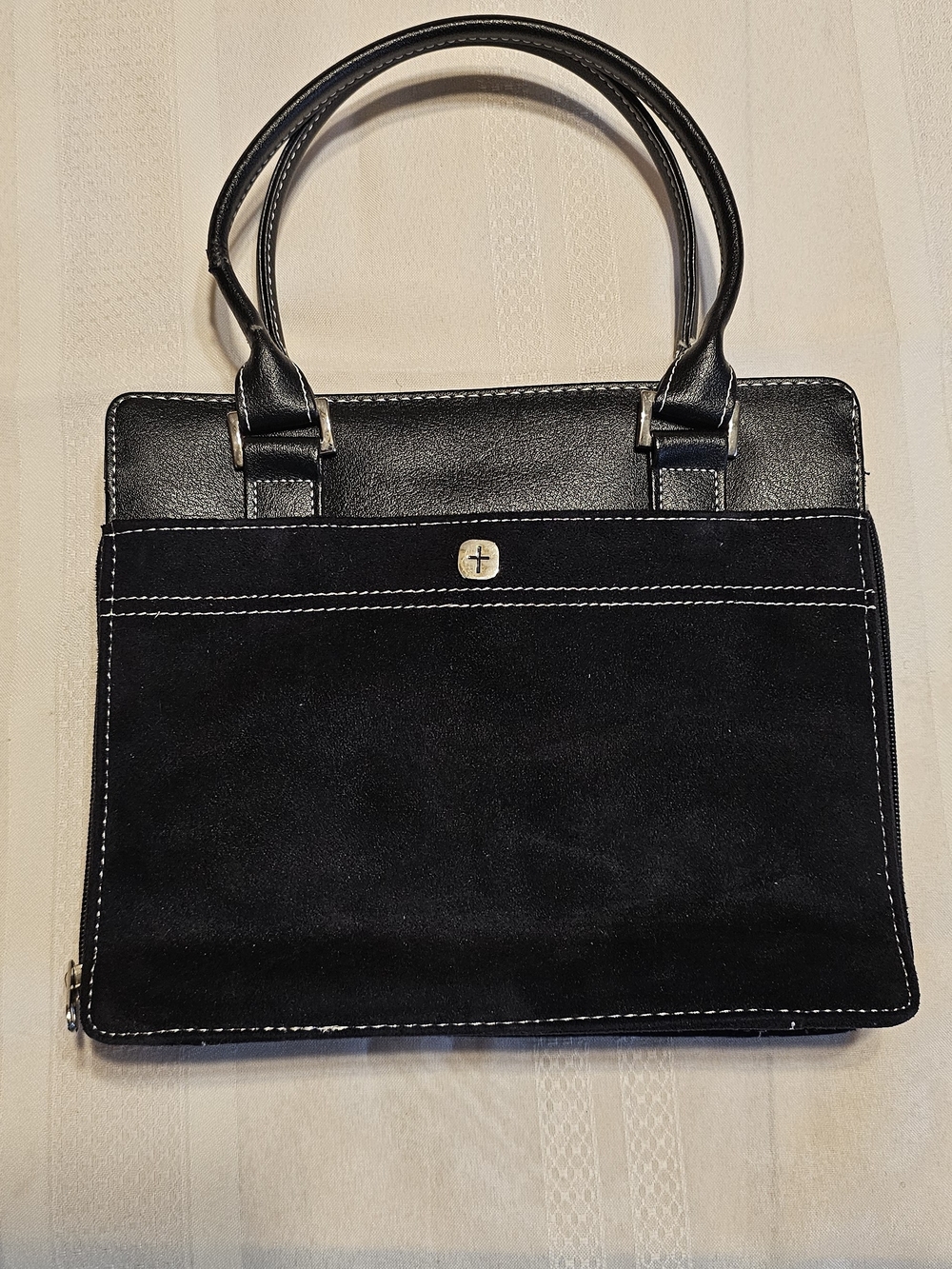 Elegant Faux Seude & Leather Black Women's Top-Handle Bible Satchel/Tote